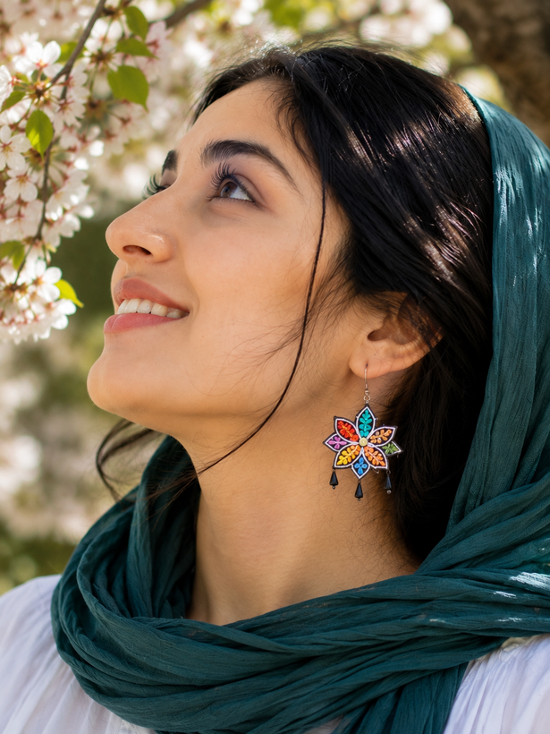 گوشواره گلدوزی شده هشت بهار